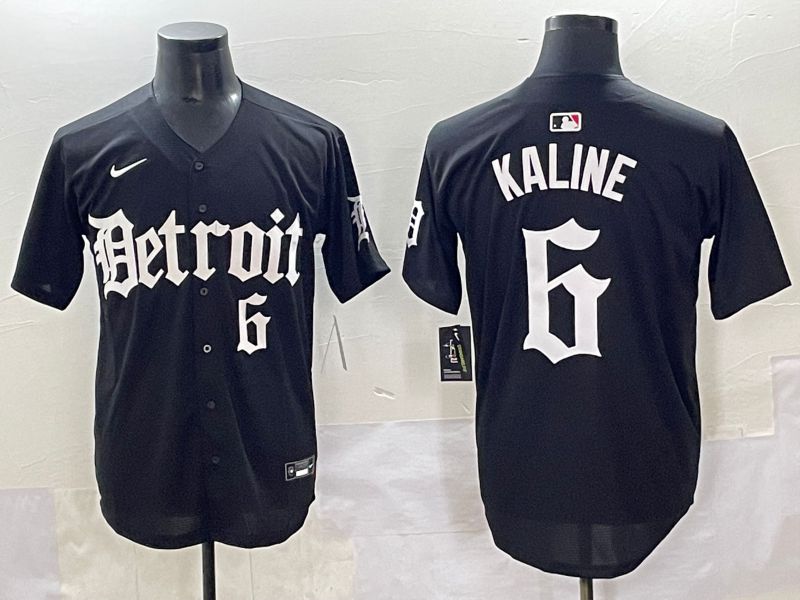Men 2025 Detroit Tigers #6 Kaline Black Five generations Joint Name Nike MLB Jersey style 11